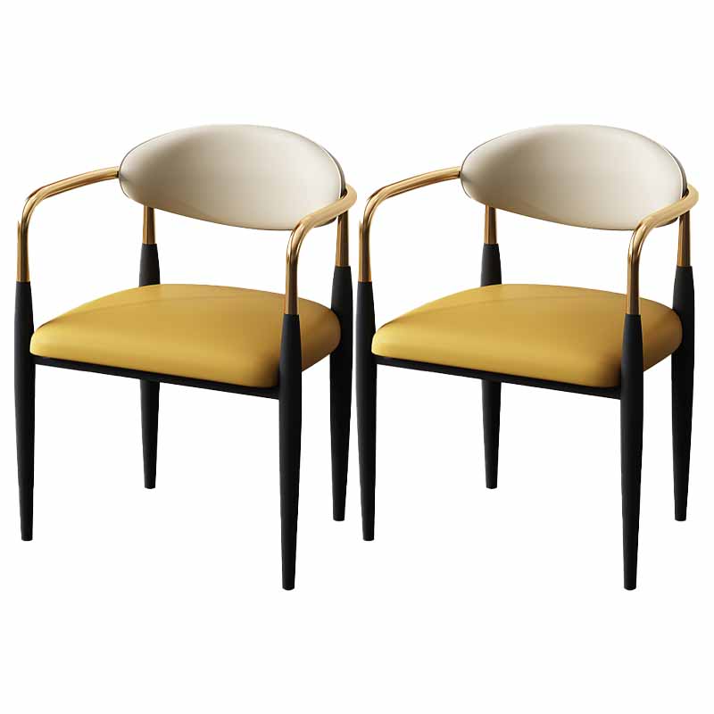 Modern Style Dining Chair Faux Leather Open Back Arm Chair for Home Yellow 2 Piece Set Clearhalo 'Dining Chairs' 'Dining Tables & Seating' 'dining_chair' 'furn' 'furn_dining_chair' 'Furniture' 'furniture_dining_chair' 'Kitchen & Dining Furniture' 5019503