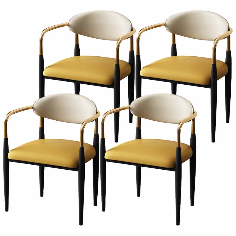 Modern Style Dining Chair Faux Leather Open Back Arm Chair for Home Yellow 4 Piece Set Clearhalo 'Dining Chairs' 'Dining Tables & Seating' 'dining_chair' 'furn' 'furn_dining_chair' 'Furniture' 'furniture_dining_chair' 'Kitchen & Dining Furniture' 5019504