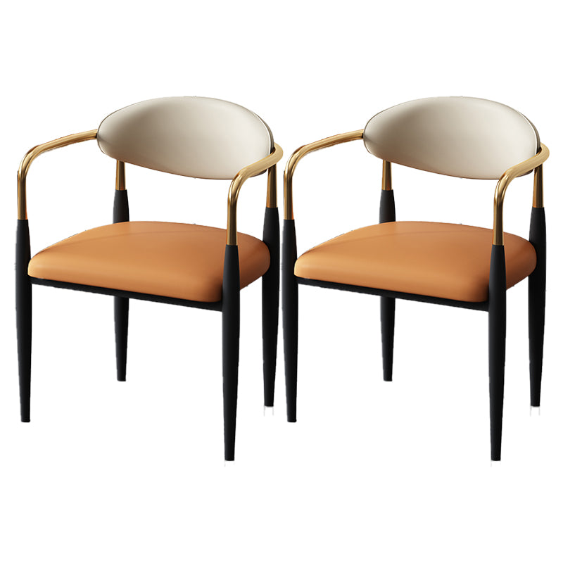 Glam Style Arm Chair Faux Leather Open Back Dining Chair for Home Orange 2 Piece Set Clearhalo 'Dining Chairs' 'Dining Tables & Seating' 'dining_chair' 'furn' 'furn_dining_chair' 'Furniture' 'furniture_dining_chair' 'Kitchen & Dining Furniture' 5019616