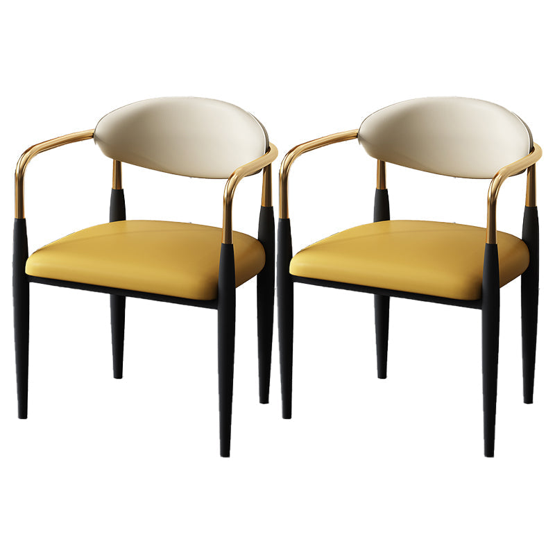 Glam Style Arm Chair Faux Leather Open Back Dining Chair for Home Yellow 2 Piece Set Clearhalo 'Dining Chairs' 'Dining Tables & Seating' 'dining_chair' 'furn' 'furn_dining_chair' 'Furniture' 'furniture_dining_chair' 'Kitchen & Dining Furniture' 5019622