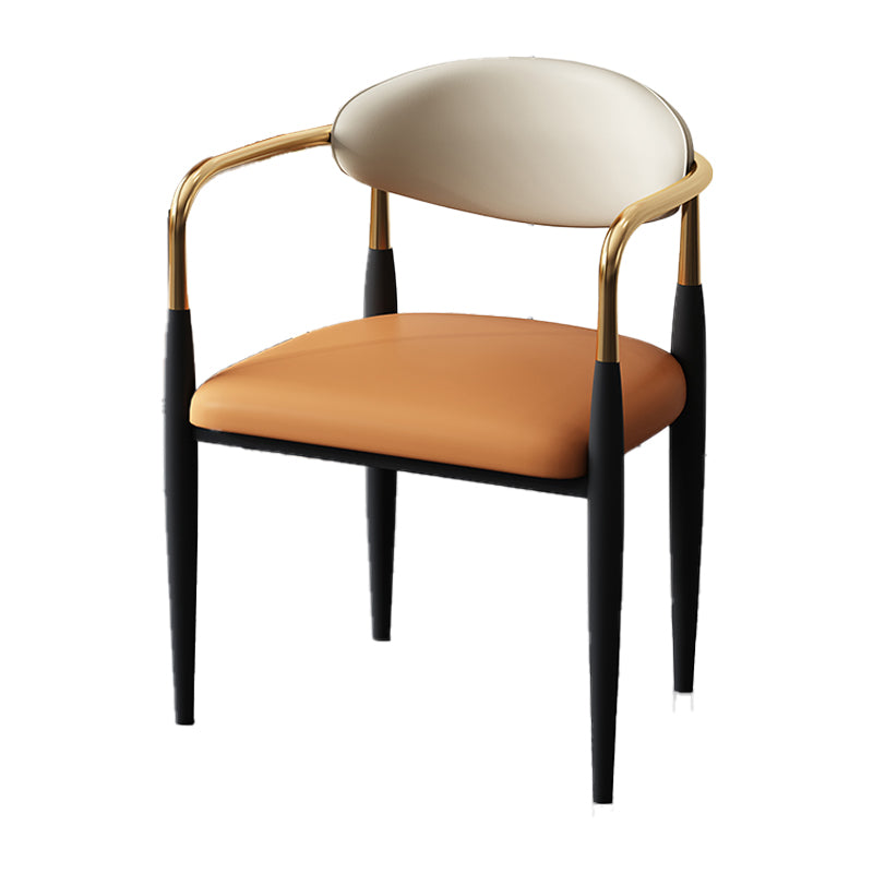 Glam Style Arm Chair Faux Leather Open Back Dining Chair for Home Orange 1 Piece Clearhalo 'Dining Chairs' 'Dining Tables & Seating' 'dining_chair' 'furn' 'furn_dining_chair' 'Furniture' 'furniture_dining_chair' 'Kitchen & Dining Furniture' 5019623