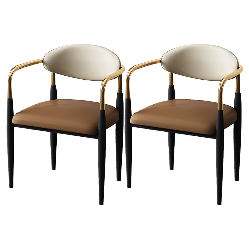 Glam Style Arm Chair Faux Leather Open Back Dining Chair for Home Coffee 2 Piece Set Clearhalo 'Dining Chairs' 'Dining Tables & Seating' 'dining_chair' 'furn' 'furn_dining_chair' 'Furniture' 'furniture_dining_chair' 'Kitchen & Dining Furniture' 5019631
