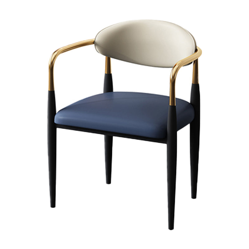 Glam Style Arm Chair Faux Leather Open Back Dining Chair for Home Blue 1 Piece Clearhalo 'Dining Chairs' 'Dining Tables & Seating' 'dining_chair' 'furn' 'furn_dining_chair' 'Furniture' 'furniture_dining_chair' 'Kitchen & Dining Furniture' 5019633