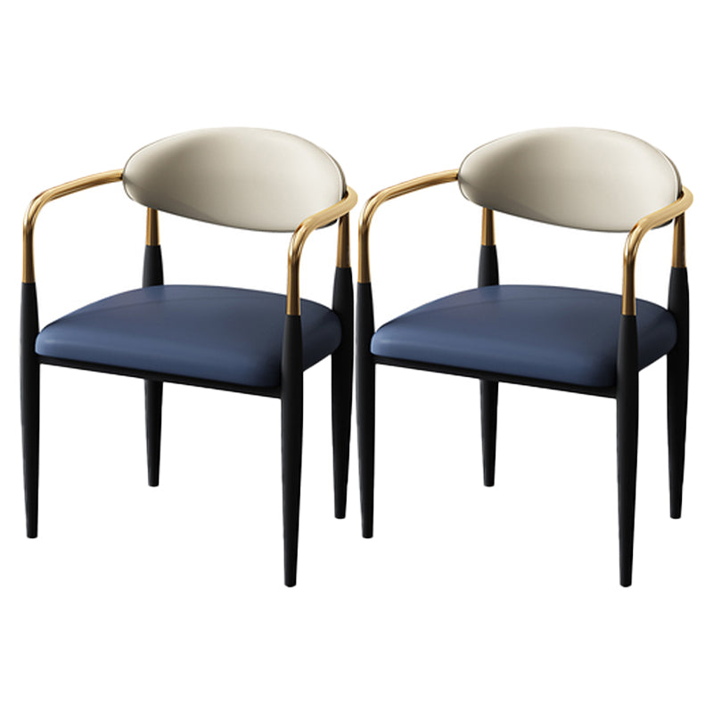 Glam Style Arm Chair Faux Leather Open Back Dining Chair for Home Blue 2 Piece Set Clearhalo 'Dining Chairs' 'Dining Tables & Seating' 'dining_chair' 'furn' 'furn_dining_chair' 'Furniture' 'furniture_dining_chair' 'Kitchen & Dining Furniture' 5019634