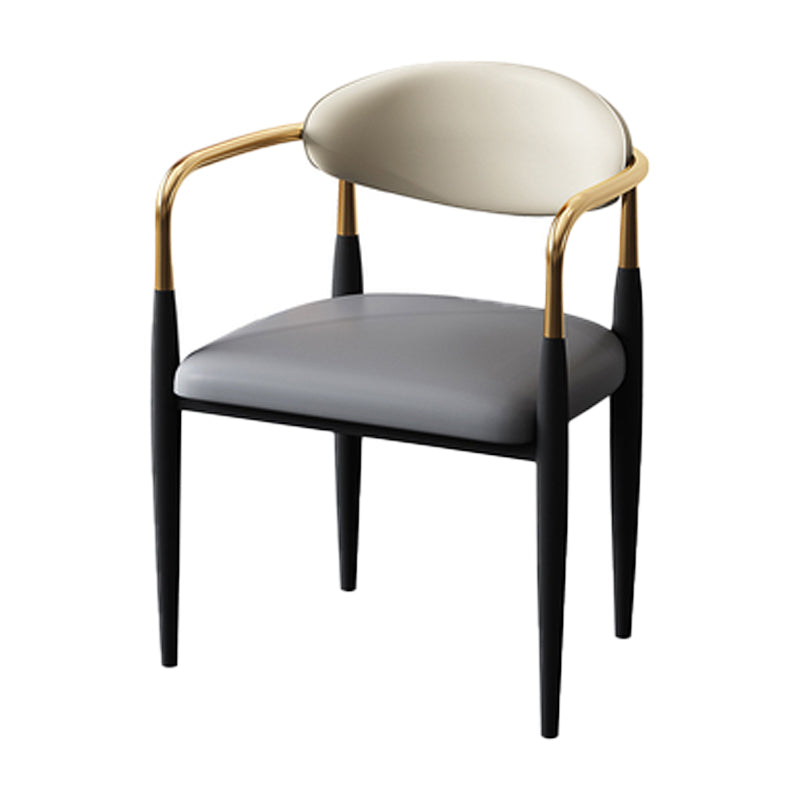 Glam Style Arm Chair Faux Leather Open Back Dining Chair for Home Grey 1 Piece Clearhalo 'Dining Chairs' 'Dining Tables & Seating' 'dining_chair' 'furn' 'furn_dining_chair' 'Furniture' 'furniture_dining_chair' 'Kitchen & Dining Furniture' 5019636