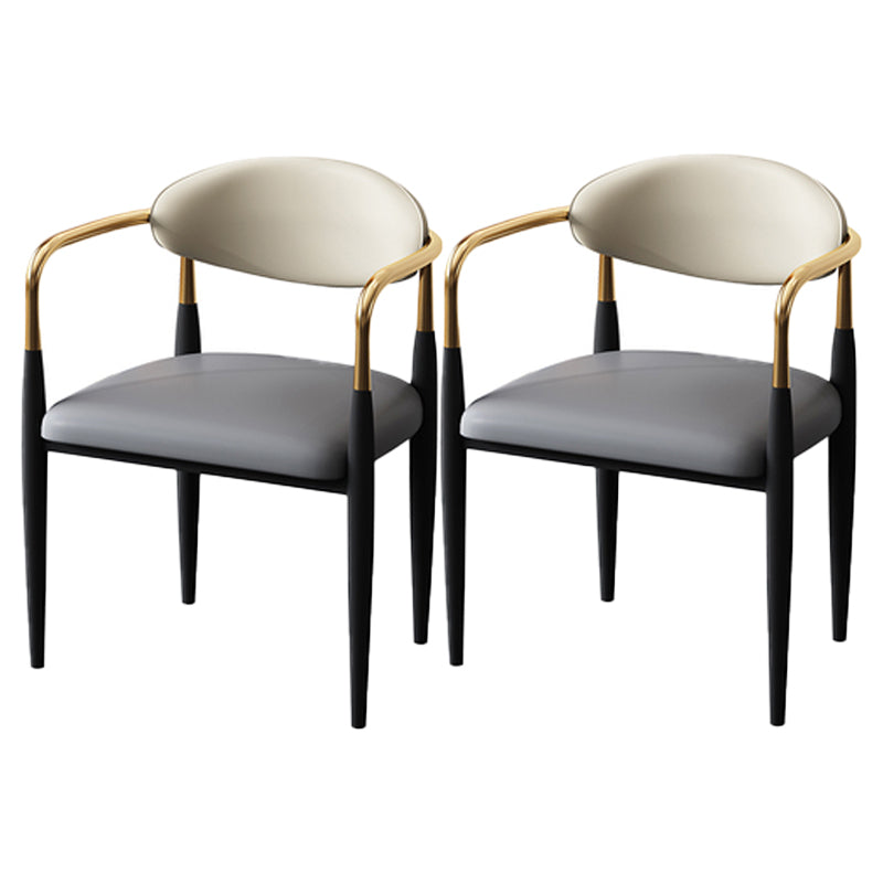 Glam Style Arm Chair Faux Leather Open Back Dining Chair for Home Grey 2 Piece Set Clearhalo 'Dining Chairs' 'Dining Tables & Seating' 'dining_chair' 'furn' 'furn_dining_chair' 'Furniture' 'furniture_dining_chair' 'Kitchen & Dining Furniture' 5019637