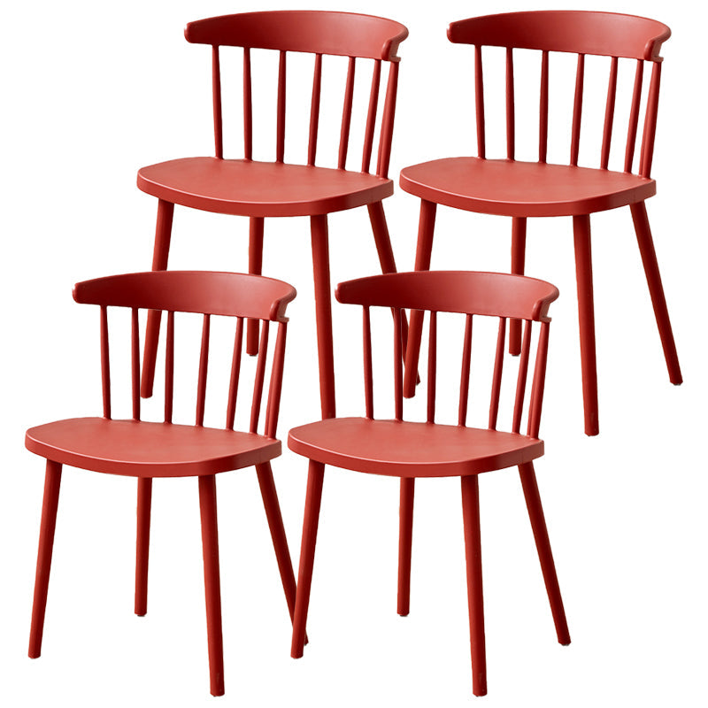Plastic Scandinavian Side Chair Windsor Back Indoor-Outdoor Chair Burgundy 4 Piece Set Clearhalo 'Dining Chairs' 'Dining Tables & Seating' 'dining_chair' 'furn' 'furn_dining_chair' 'Furniture' 'furniture_dining_chair' 'Kitchen & Dining Furniture' 5019693