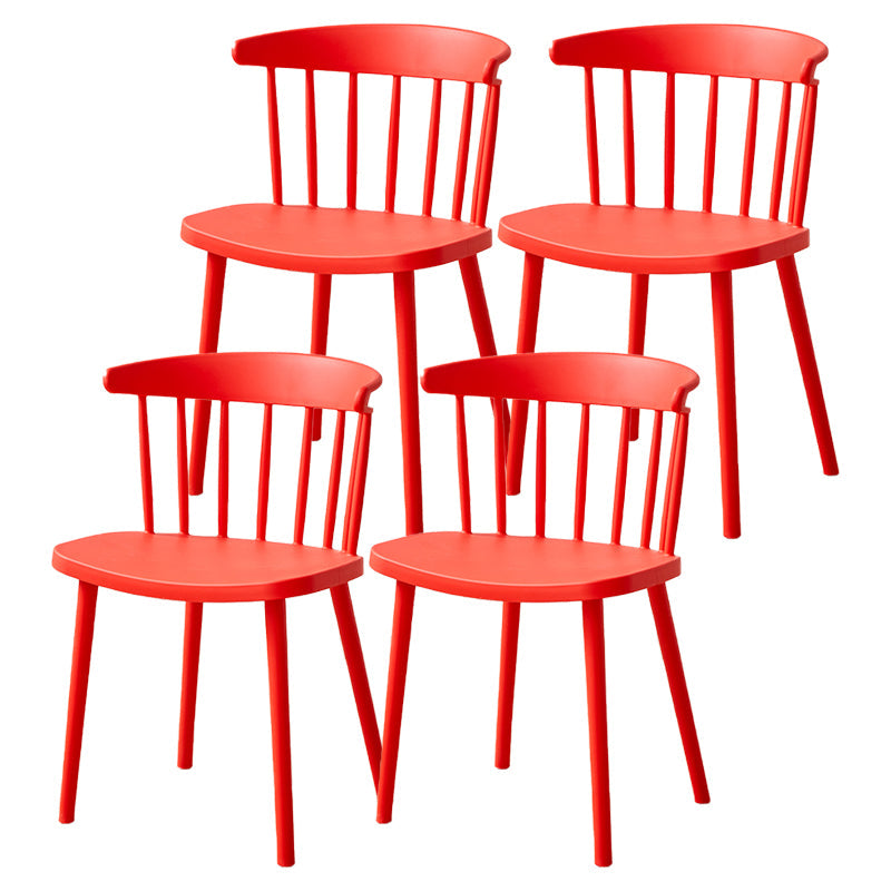 Plastic Scandinavian Side Chair Windsor Back Indoor-Outdoor Chair Red 4 Piece Set Clearhalo 'Dining Chairs' 'Dining Tables & Seating' 'dining_chair' 'furn' 'furn_dining_chair' 'Furniture' 'furniture_dining_chair' 'Kitchen & Dining Furniture' 5019700