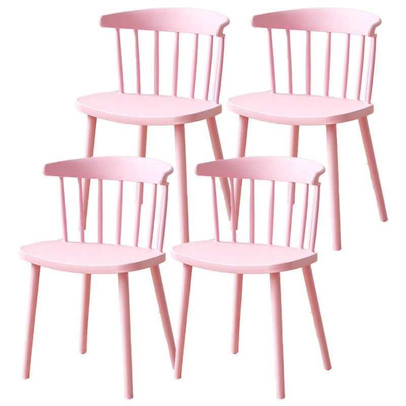 Plastic Scandinavian Side Chair Windsor Back Indoor-Outdoor Chair Pink 4 Piece Set Clearhalo 'Dining Chairs' 'Dining Tables & Seating' 'dining_chair' 'furn' 'furn_dining_chair' 'Furniture' 'furniture_dining_chair' 'Kitchen & Dining Furniture' 5019721