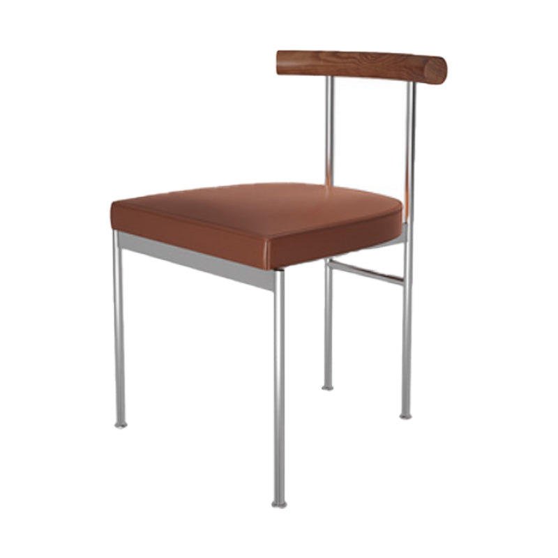 Glam Style Faux Leather Dining Chair Open Back Dining Side Chair for Home Silver Brown 1 Piece Clearhalo 'Dining Chairs' 'Dining Tables & Seating' 'dining_chair' 'furn' 'furn_dining_chair' 'Furniture' 'furniture_dining_chair' 'Kitchen & Dining Furniture' 5019753