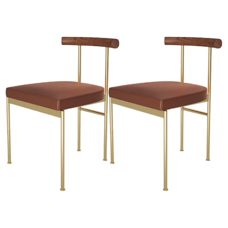 Glam Style Faux Leather Dining Chair Open Back Dining Side Chair for Home Gold-Brown 2 Piece Set Clearhalo 'Dining Chairs' 'Dining Tables & Seating' 'dining_chair' 'furn' 'furn_dining_chair' 'Furniture' 'furniture_dining_chair' 'Kitchen & Dining Furniture' 5019762