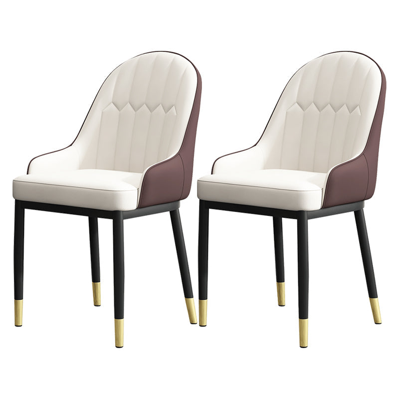 Armless Dining Chairs Nordic Faux Leather Side Chairs for Dining Room White-Brown 2 Piece Set Clearhalo 'Dining Chairs' 'Dining Tables & Seating' 'dining_chair' 'furn' 'furn_dining_chair' 'Furniture' 'furniture_dining_chair' 'Kitchen & Dining Furniture' 5019961
