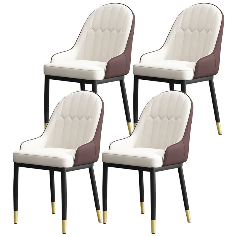 Armless Dining Chairs Nordic Faux Leather Side Chairs for Dining Room White-Brown 4 Piece Set Clearhalo 'Dining Chairs' 'Dining Tables & Seating' 'dining_chair' 'furn' 'furn_dining_chair' 'Furniture' 'furniture_dining_chair' 'Kitchen & Dining Furniture' 5019962