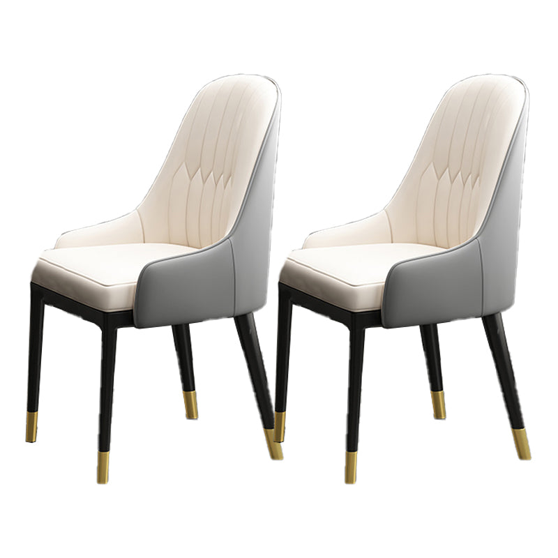 Armless Dining Chairs Nordic Faux Leather Side Chairs for Dining Room White-Gray 2 Piece Set Clearhalo 'Dining Chairs' 'Dining Tables & Seating' 'dining_chair' 'furn' 'furn_dining_chair' 'Furniture' 'furniture_dining_chair' 'Kitchen & Dining Furniture' 5019969