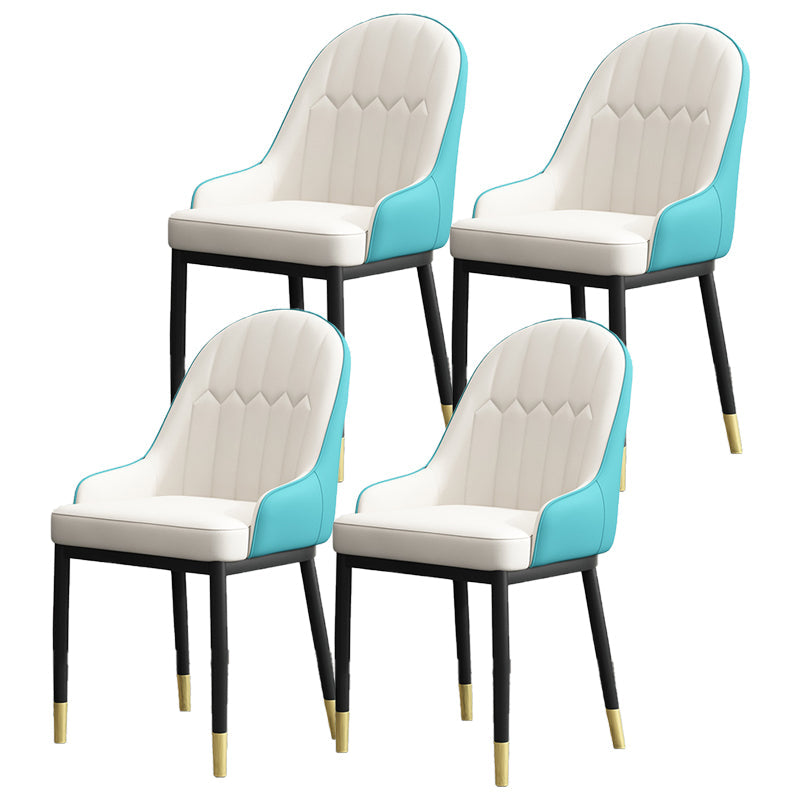 Armless Dining Chairs Nordic Faux Leather Side Chairs for Dining Room White-Blue 4 Piece Set Clearhalo 'Dining Chairs' 'Dining Tables & Seating' 'dining_chair' 'furn' 'furn_dining_chair' 'Furniture' 'furniture_dining_chair' 'Kitchen & Dining Furniture' 5019974