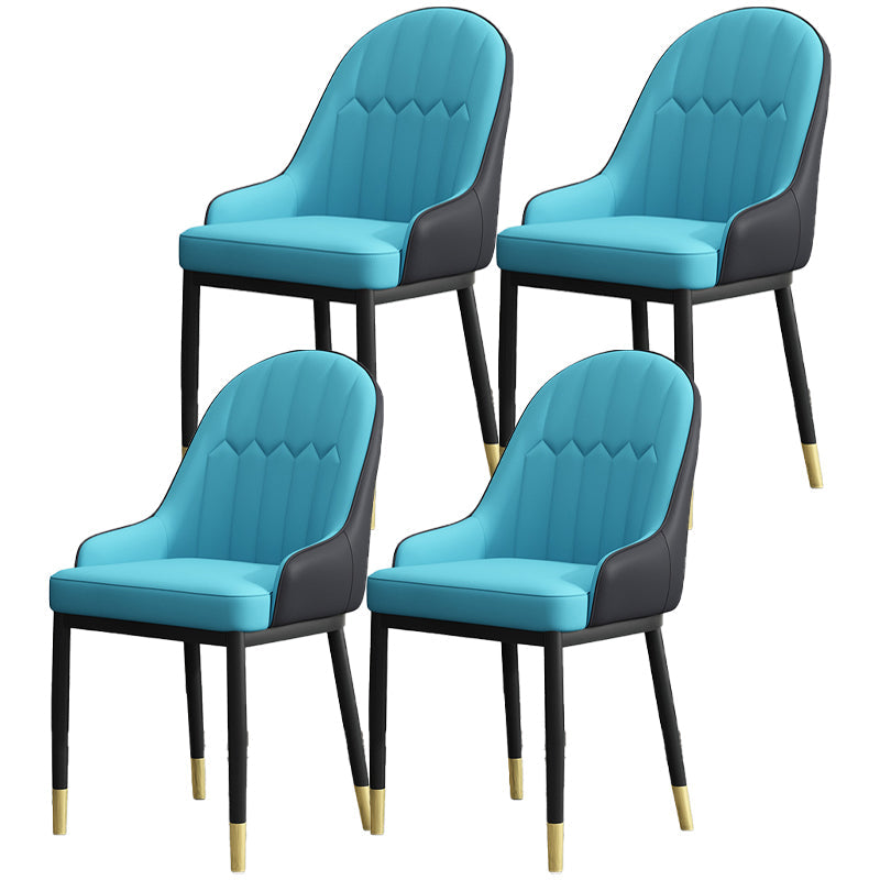 Armless Dining Chairs Nordic Faux Leather Side Chairs for Dining Room Blue-Black 4 Piece Set Clearhalo 'Dining Chairs' 'Dining Tables & Seating' 'dining_chair' 'furn' 'furn_dining_chair' 'Furniture' 'furniture_dining_chair' 'Kitchen & Dining Furniture' 5019977