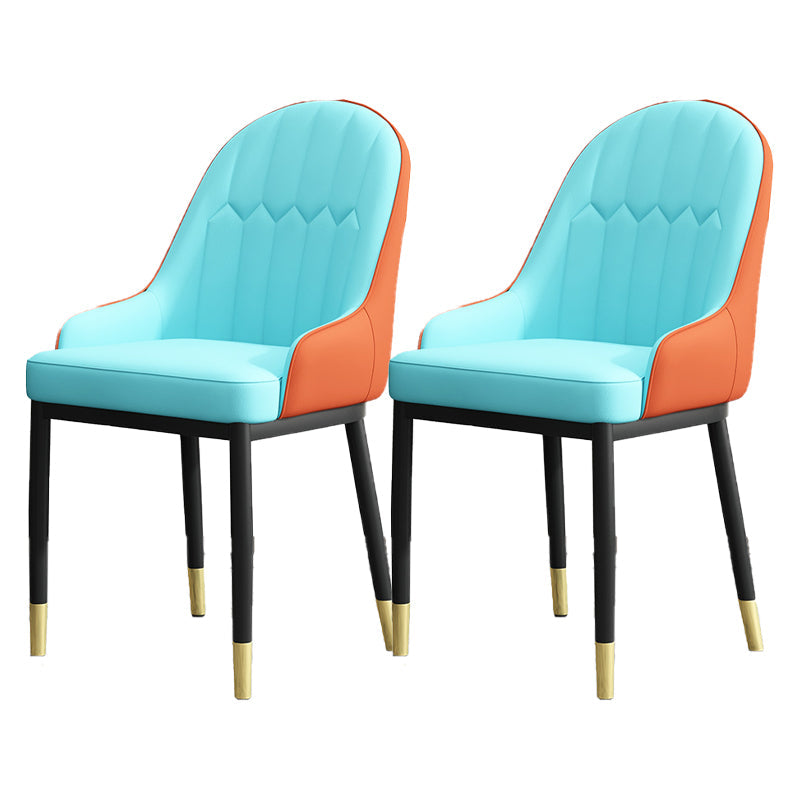 Armless Dining Chairs Nordic Faux Leather Side Chairs for Dining Room Blue-Orange 2 Piece Set Clearhalo 'Dining Chairs' 'Dining Tables & Seating' 'dining_chair' 'furn' 'furn_dining_chair' 'Furniture' 'furniture_dining_chair' 'Kitchen & Dining Furniture' 5019978