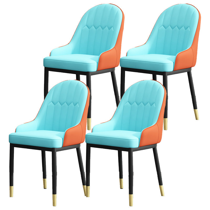 Armless Dining Chairs Nordic Faux Leather Side Chairs for Dining Room Blue-Orange 4 Piece Set Clearhalo 'Dining Chairs' 'Dining Tables & Seating' 'dining_chair' 'furn' 'furn_dining_chair' 'Furniture' 'furniture_dining_chair' 'Kitchen & Dining Furniture' 5019979