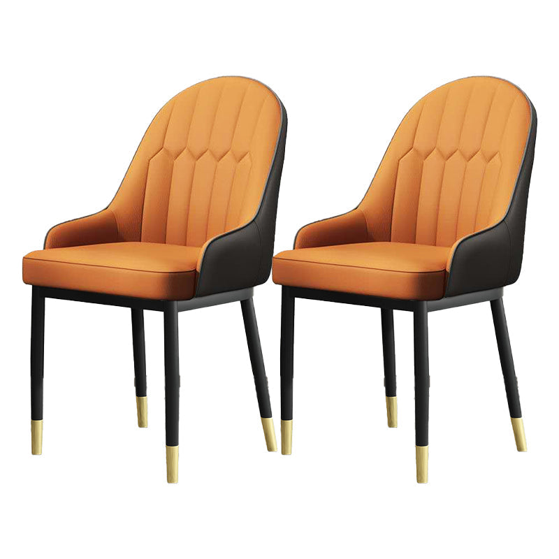 Armless Dining Chairs Nordic Faux Leather Side Chairs for Dining Room Orange 2 Piece Set Clearhalo 'Dining Chairs' 'Dining Tables & Seating' 'dining_chair' 'furn' 'furn_dining_chair' 'Furniture' 'furniture_dining_chair' 'Kitchen & Dining Furniture' 5019980