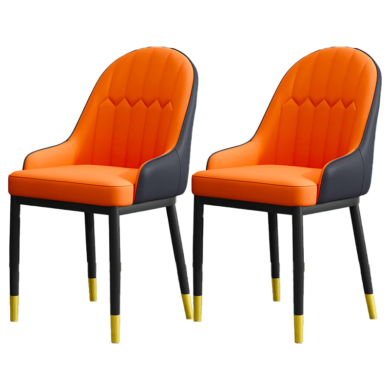 Armless Dining Chairs Nordic Faux Leather Side Chairs for Dining Room Black-Orange 2 Piece Set Clearhalo 'Dining Chairs' 'Dining Tables & Seating' 'dining_chair' 'furn' 'furn_dining_chair' 'Furniture' 'furniture_dining_chair' 'Kitchen & Dining Furniture' 5019982