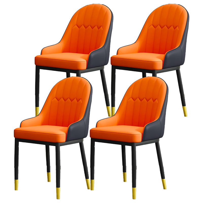 Armless Dining Chairs Nordic Faux Leather Side Chairs for Dining Room Black-Orange 4 Piece Set Clearhalo 'Dining Chairs' 'Dining Tables & Seating' 'dining_chair' 'furn' 'furn_dining_chair' 'Furniture' 'furniture_dining_chair' 'Kitchen & Dining Furniture' 5019983