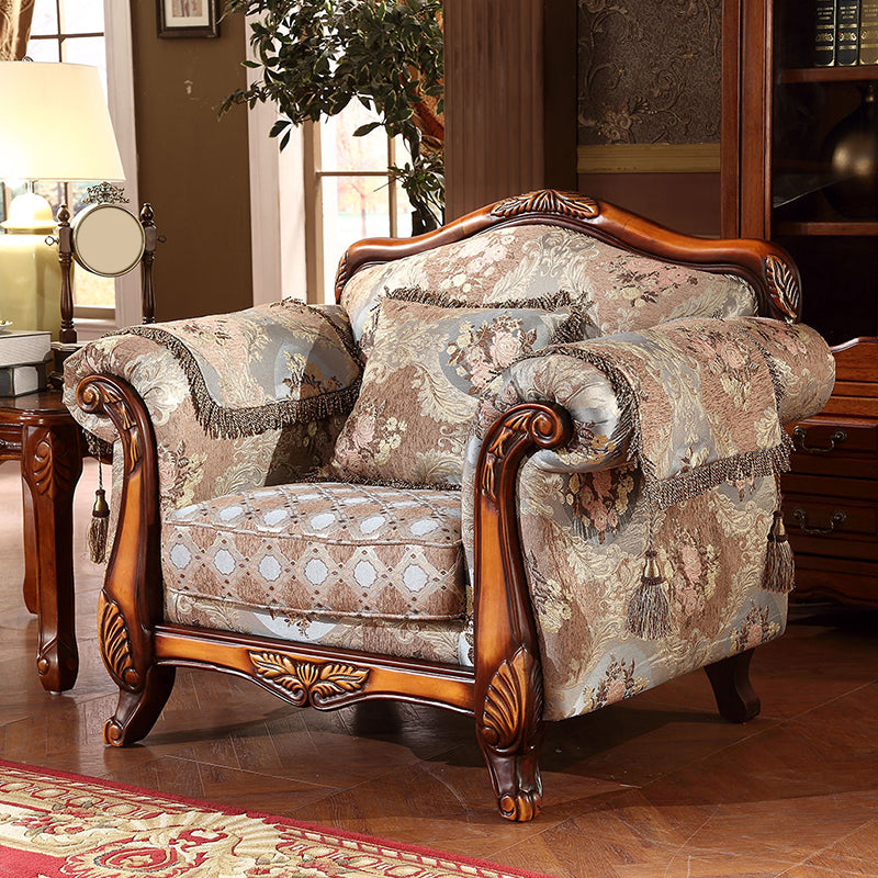 Modern Cotton Blend Rolled Arm Curved Sofa with Camel Back for Apartment 47"L x 33"W x 41"H Light Blue-Yellow Clearhalo 'furn' 'furn_sofas' 'Furniture' 'furniture_sofas' 'Living Room Furniture' 'Sofa' 'sofas' 5021412