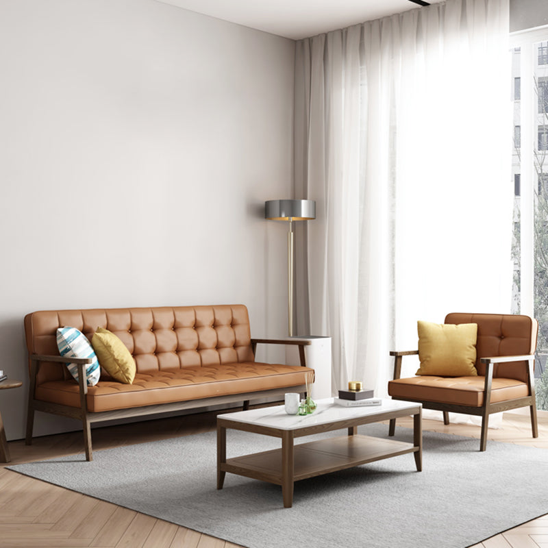 Faux Leather Tufted Sofa Split-Back 28.3"W Sofa with Square Arm for Living Room Clearhalo 'furn' 'furn_sofas' 'Furniture' 'furniture_sofas' 'Living Room Furniture' 'Sofa' 'sofas' 5021444