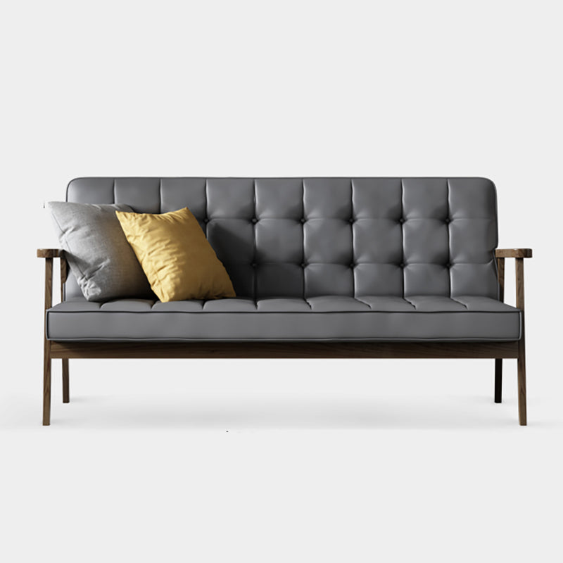 Faux Leather Tufted Sofa Split-Back 28.3"W Sofa with Square Arm for Living Room 59"L x 29.5"W x 31.5"H Grey Clearhalo 'furn' 'furn_sofas' 'Furniture' 'furniture_sofas' 'Living Room Furniture' 'Sofa' 'sofas' 5021461