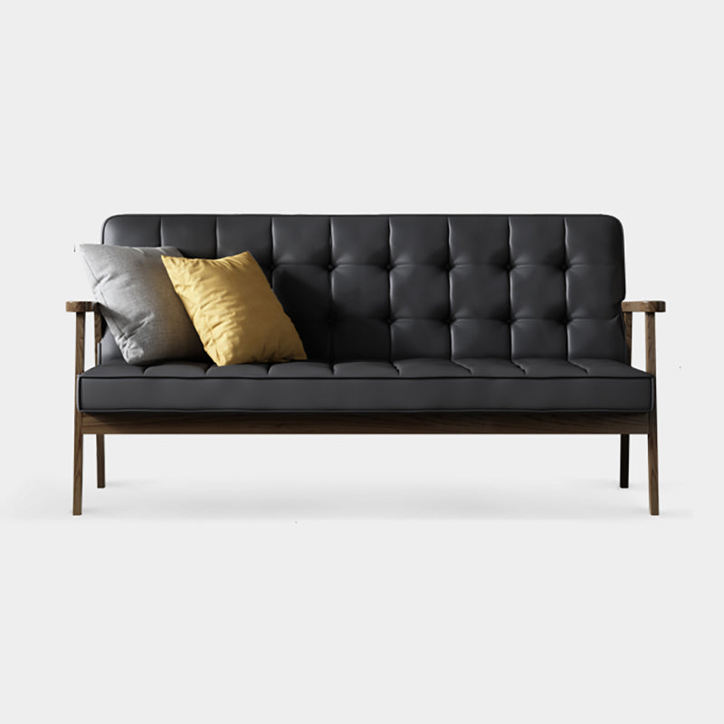 Faux Leather Tufted Sofa Split-Back 28.3"W Sofa with Square Arm for Living Room 59"L x 29.5"W x 31.5"H Black Clearhalo 'furn' 'furn_sofas' 'Furniture' 'furniture_sofas' 'Living Room Furniture' 'Sofa' 'sofas' 5021466