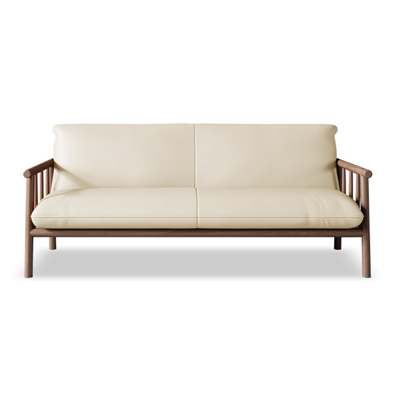 Faux Leather Modern Sofa Round Arm 28.7 "W Sofa with Bolster Pillows 65''L x29"W x 30"H White Walnut Clearhalo 'furn' 'furn_sofas' 'Furniture' 'furniture_sofas' 'Living Room Furniture' 'Sofa' 'sofas' 5021473