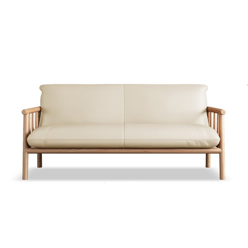 Faux Leather Modern Sofa Round Arm 28.7 "W Sofa with Bolster Pillows 59.1"L x 28.7"W x 30.3"H White Natural Wood Clearhalo 'furn' 'furn_sofas' 'Furniture' 'furniture_sofas' 'Living Room Furniture' 'Sofa' 'sofas' 5021475