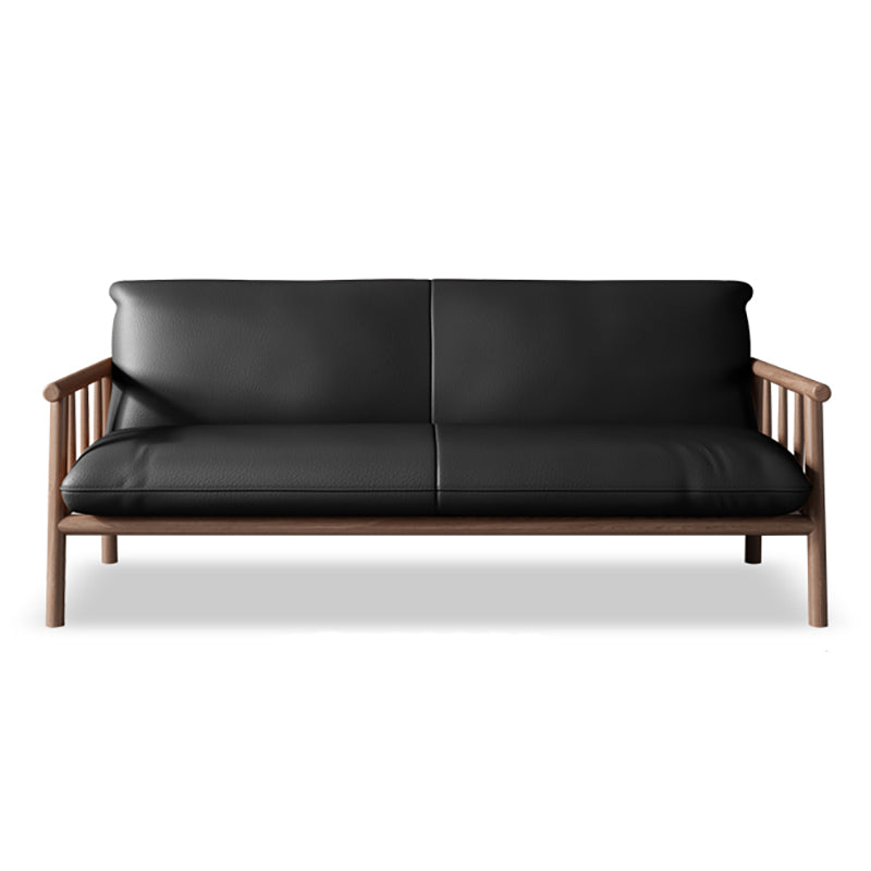Faux Leather Modern Sofa Round Arm 28.7 "W Sofa with Bolster Pillows 65''L x29"W x 30"H Black Walnut Clearhalo 'furn' 'furn_sofas' 'Furniture' 'furniture_sofas' 'Living Room Furniture' 'Sofa' 'sofas' 5021476