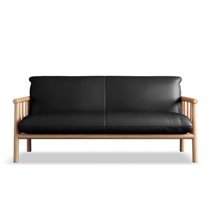 Faux Leather Modern Sofa Round Arm 28.7 "W Sofa with Bolster Pillows 59.1"L x 28.7"W x 30.3"H Black Natural Wood Clearhalo 'furn' 'furn_sofas' 'Furniture' 'furniture_sofas' 'Living Room Furniture' 'Sofa' 'sofas' 5021479