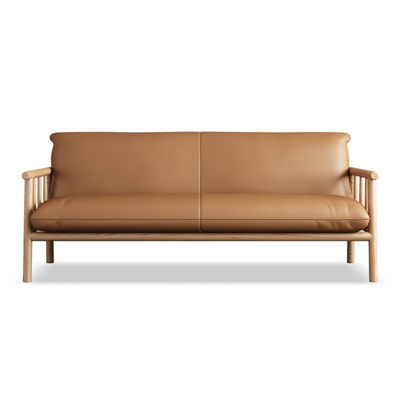 Faux Leather Modern Sofa Round Arm 28.7 "W Sofa with Bolster Pillows Clearhalo 'furn' 'furn_sofas' 'Furniture' 'furniture_sofas' 'Living Room Furniture' 'Sofa' 'sofas' 5021480