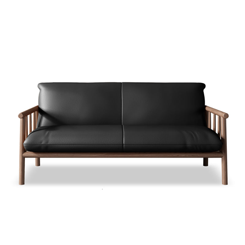 Faux Leather Modern Sofa Round Arm 28.7 "W Sofa with Bolster Pillows 59.1"L x 28.7"W x 30.3"H Black Walnut Clearhalo 'furn' 'furn_sofas' 'Furniture' 'furniture_sofas' 'Living Room Furniture' 'Sofa' 'sofas' 5021482