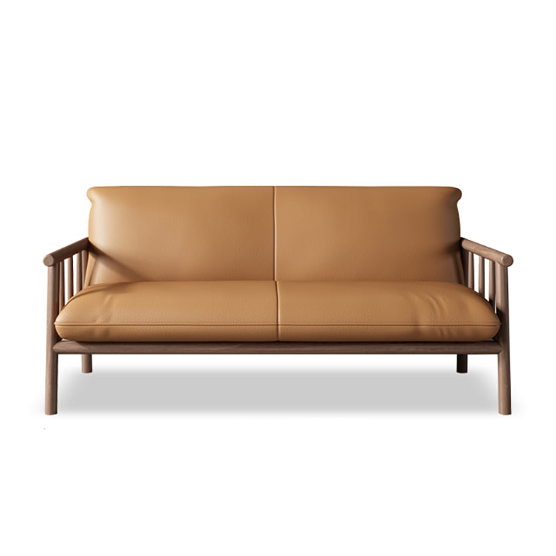 Faux Leather Modern Sofa Round Arm 28.7 "W Sofa with Bolster Pillows Clearhalo 'furn' 'furn_sofas' 'Furniture' 'furniture_sofas' 'Living Room Furniture' 'Sofa' 'sofas' 5021483