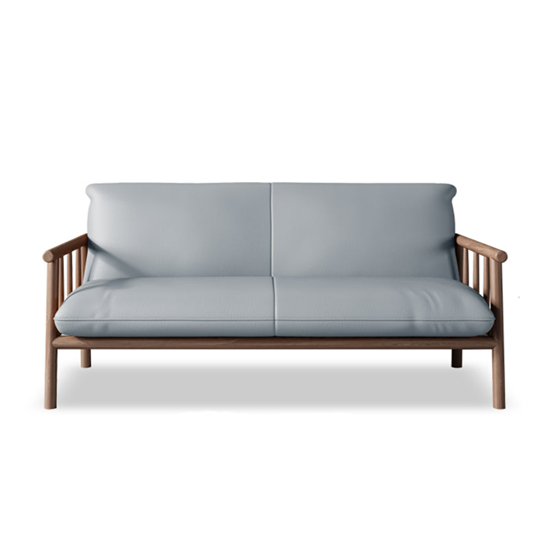 Faux Leather Modern Sofa Round Arm 28.7 "W Sofa with Bolster Pillows 59.1"L x 28.7"W x 30.3"H Light Gray Walnut Clearhalo 'furn' 'furn_sofas' 'Furniture' 'furniture_sofas' 'Living Room Furniture' 'Sofa' 'sofas' 5021485