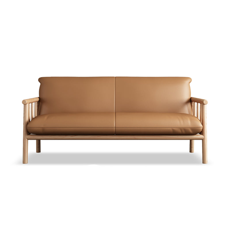 Faux Leather Modern Sofa Round Arm 28.7 "W Sofa with Bolster Pillows Clearhalo 'furn' 'furn_sofas' 'Furniture' 'furniture_sofas' 'Living Room Furniture' 'Sofa' 'sofas' 5021486