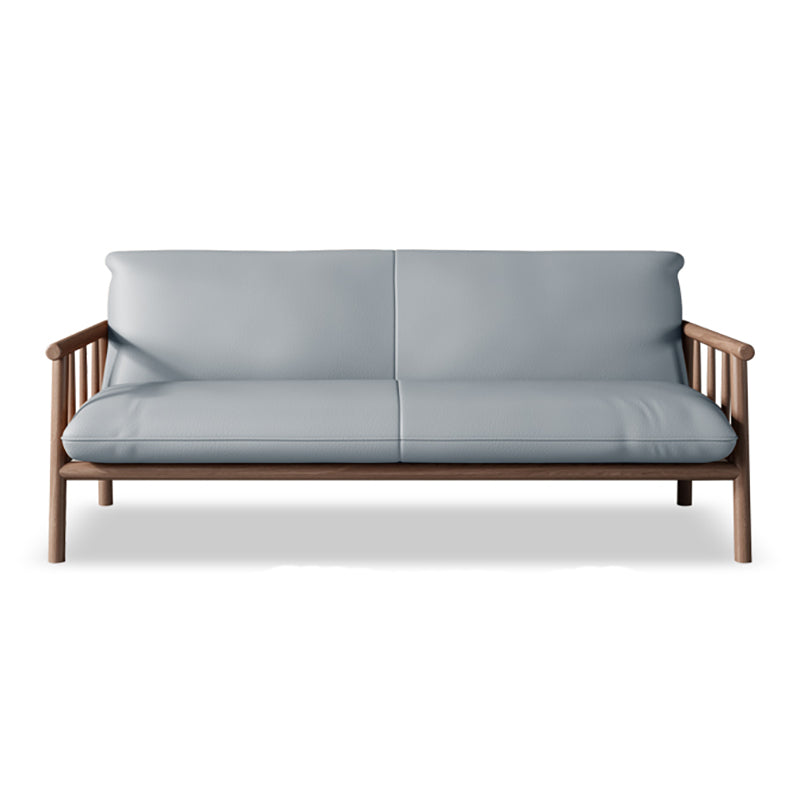 Faux Leather Modern Sofa Round Arm 28.7 "W Sofa with Bolster Pillows 65''L x29"W x 30"H Light Gray Walnut Clearhalo 'furn' 'furn_sofas' 'Furniture' 'furniture_sofas' 'Living Room Furniture' 'Sofa' 'sofas' 5021489