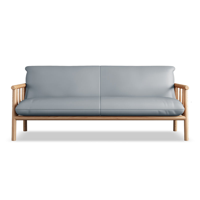 Faux Leather Modern Sofa Round Arm 28.7 "W Sofa with Bolster Pillows 65''L x29"W x 30"H Light Gray Natural Wood Clearhalo 'furn' 'furn_sofas' 'Furniture' 'furniture_sofas' 'Living Room Furniture' 'Sofa' 'sofas' 5021491