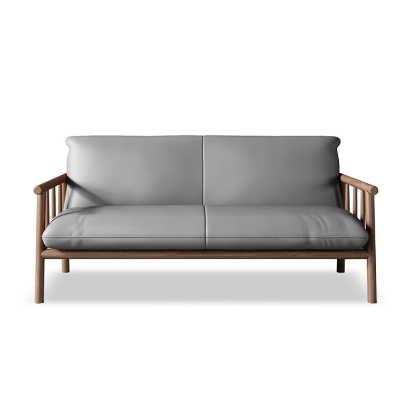 Faux Leather Modern Sofa Round Arm 28.7 "W Sofa with Bolster Pillows 59.1"L x 28.7"W x 30.3"H Grey Walnut Clearhalo 'furn' 'furn_sofas' 'Furniture' 'furniture_sofas' 'Living Room Furniture' 'Sofa' 'sofas' 5021492