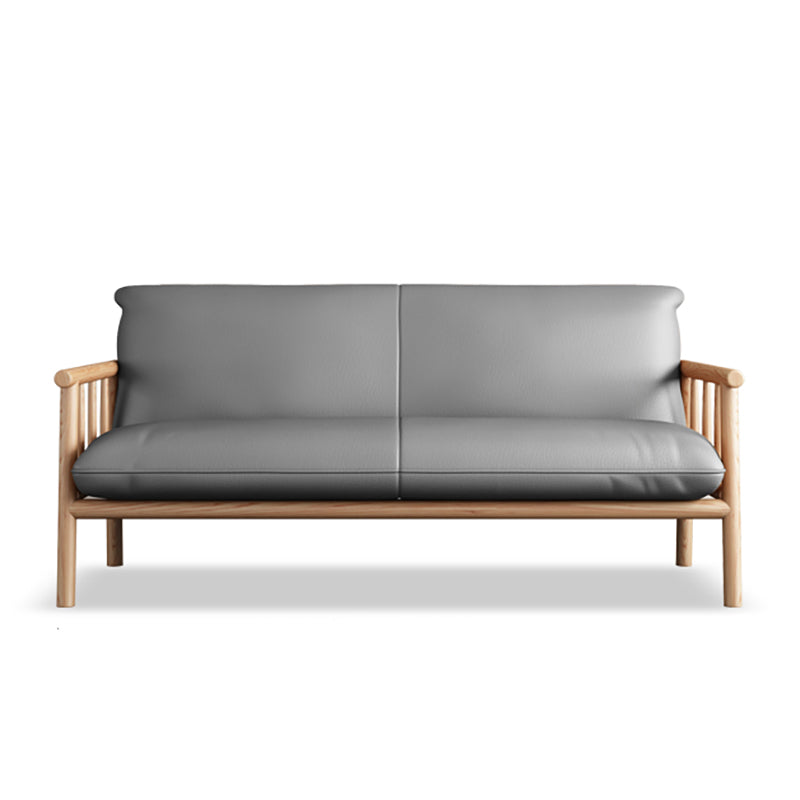 Faux Leather Modern Sofa Round Arm 28.7 "W Sofa with Bolster Pillows 65''L x29"W x 30"H Grey Natural Wood Clearhalo 'furn' 'furn_sofas' 'Furniture' 'furniture_sofas' 'Living Room Furniture' 'Sofa' 'sofas' 5021495