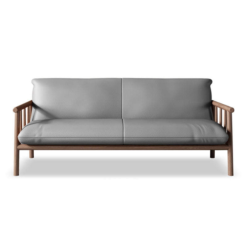 Faux Leather Modern Sofa Round Arm 28.7 "W Sofa with Bolster Pillows 65''L x29"W x 30"H Grey Walnut Clearhalo 'furn' 'furn_sofas' 'Furniture' 'furniture_sofas' 'Living Room Furniture' 'Sofa' 'sofas' 5021496