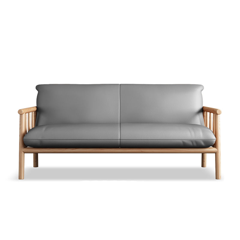 Faux Leather Modern Sofa Round Arm 28.7 "W Sofa with Bolster Pillows 59.1"L x 28.7"W x 30.3"H Grey Natural Wood Clearhalo 'furn' 'furn_sofas' 'Furniture' 'furniture_sofas' 'Living Room Furniture' 'Sofa' 'sofas' 5021497