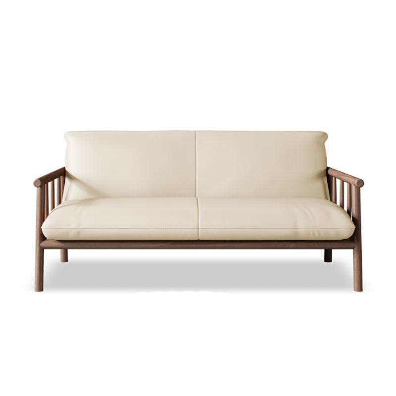 Faux Leather Modern Sofa Round Arm 28.7 "W Sofa with Bolster Pillows 59.1"L x 28.7"W x 30.3"H White Walnut Clearhalo 'furn' 'furn_sofas' 'Furniture' 'furniture_sofas' 'Living Room Furniture' 'Sofa' 'sofas' 5021499