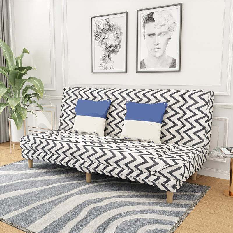 Cotton Blend Transitional Sofa Bed 31.5"High Armless Sofa with Tight Back Sofa Black-White Clearhalo 'furn' 'furn_sofas' 'Furniture' 'furniture_sofas' 'Living Room Furniture' 'Sofa' 'sofas' 5021506