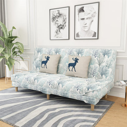 Cotton Blend Transitional Sofa Bed 31.5"High Armless Sofa with Tight Back Sofa Blue-White Clearhalo 'furn' 'furn_sofas' 'Furniture' 'furniture_sofas' 'Living Room Furniture' 'Sofa' 'sofas' 5021522