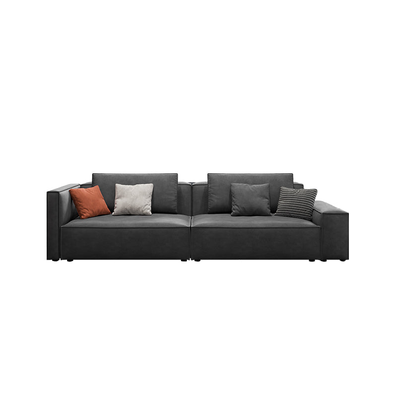 Modern Sofa with Bolster Pillows 35.43"High Square Arm Sofa, Black 118"L x 39"W x 35.5"H Suede Clearhalo 'furn' 'furn_sofas' 'Furniture' 'furniture_sofas' 'Living Room Furniture' 'Sofa' 'sofas' 5021538