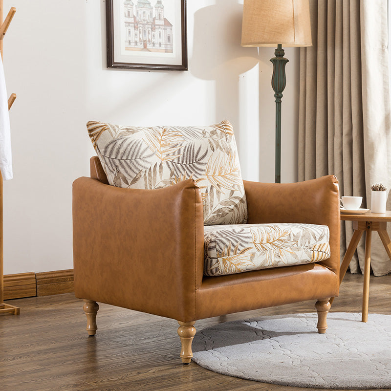 84" Traditional Linen Square American Creative Arm Wooden Sofa 32"L x 31.5"W x 33"H Brown Clearhalo 'furn' 'furn_sofas' 'Furniture' 'furniture_sofas' 'Living Room Furniture' 'Sofa' 'sofas' 5021572