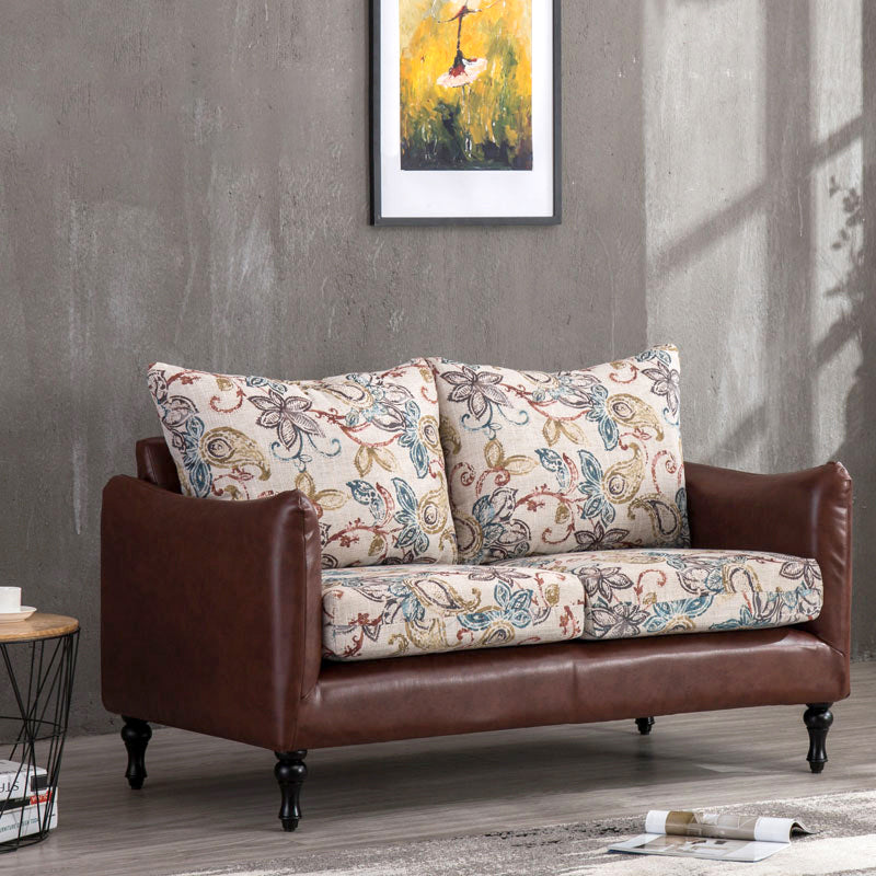 84" Traditional Linen Square American Creative Arm Wooden Sofa 54"L x 31.5"W x 33"H Red Brown Clearhalo 'furn' 'furn_sofas' 'Furniture' 'furniture_sofas' 'Living Room Furniture' 'Sofa' 'sofas' 5021573